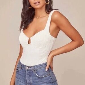 Astr White Ribbed Bodysuit